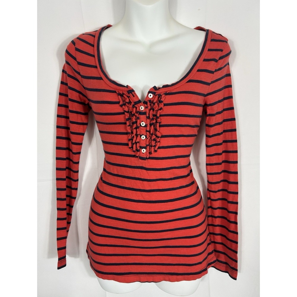Vintage Old Navy Women Y2K Striped Henley Top Size S Y2K Preppy Bella Swan Elena
